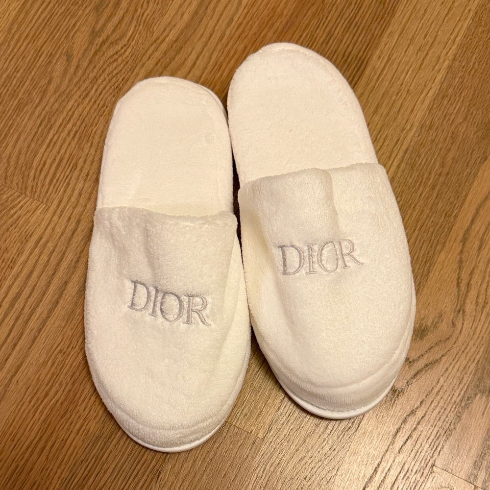 Dior White Embroidered Logo Spa Slippers
